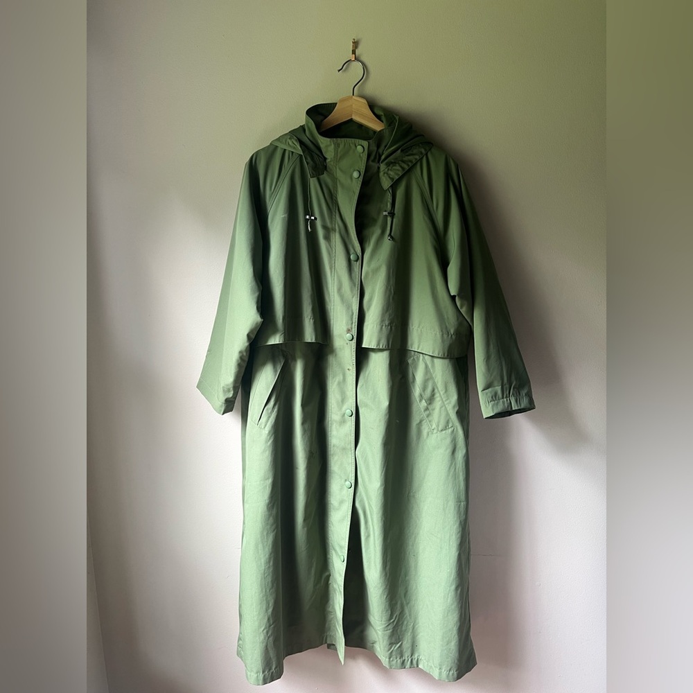 Vintage L.L. Bean Green Hooded Long Raincoat with Detachable Insulated Liner